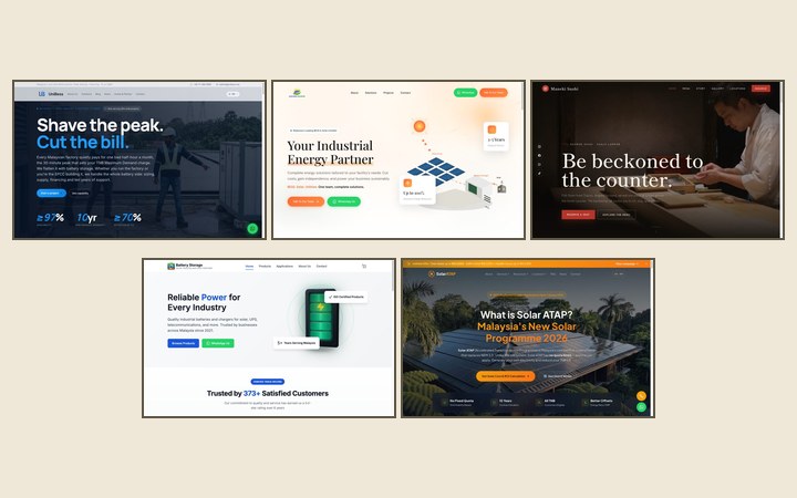 Five live client websites across energy, solar and hospitality